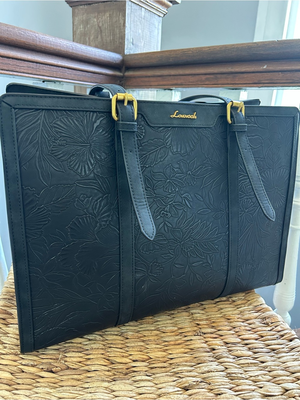 Lovevook Black Embossed Floral Tote